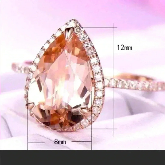 Bridgerton Era Look 14k Rose Gold Over Silver Diamond Morganite Ring - Picture 6 of 7